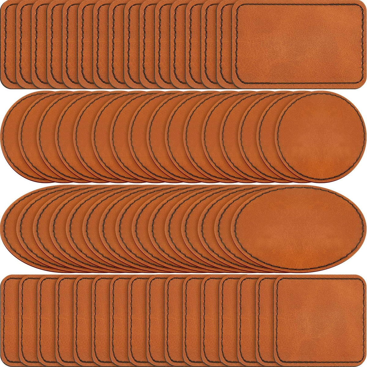 Dunzy 60 Pcs Blank Leatherette Hat Patches Laserable Leatherette Patch Iron on Heat Press with Adhesive Leather Patches for Hats Clothes Repair(Khaki,3 x 2 Inches)