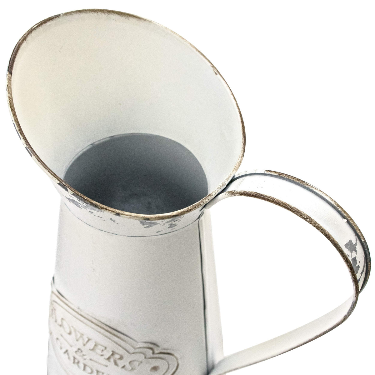 Soyizom Farmhouse White Metal Jugs for Shabby Chic Kitchen Decor, Tall Pitchers for Flowers, Rustic Bathroom Vases - Large, 11 H