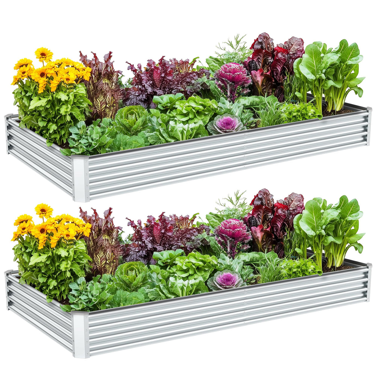 Ayen Guard 2PCS 8x4x1FT Galvanized Raised Garden Bed, Galvanized Planter Raised Garden Boxes Outdoor, Large Metal Raised Garden Beds for Vegetables-Silver