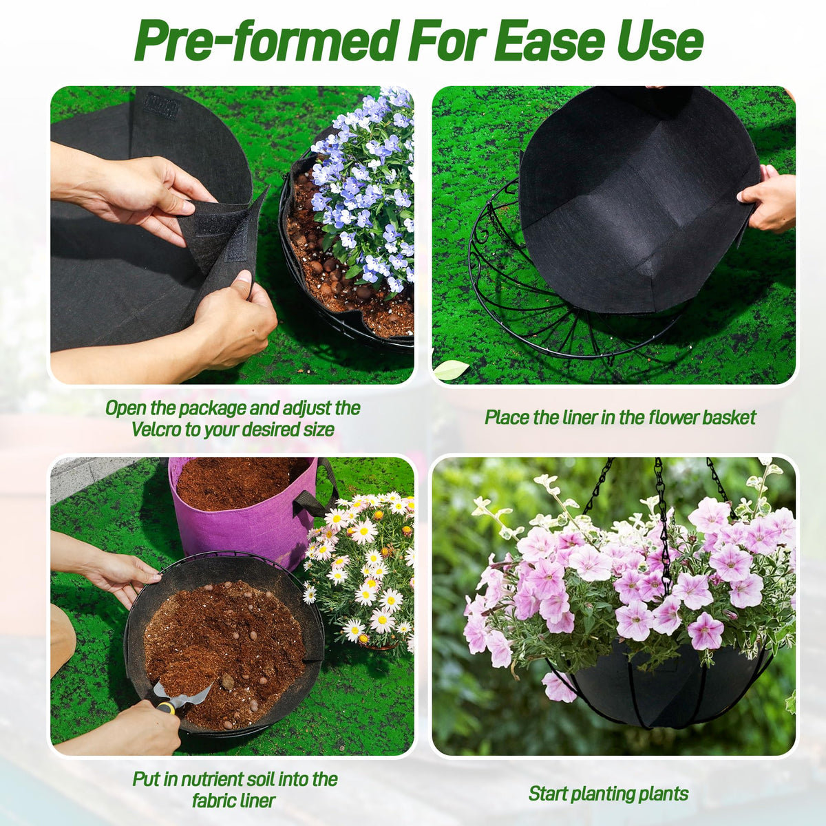 Sumloty 8 Pack 12 Inch Fabric Planter Basket Liner- Felt Flower Pot Liners Replacement Coco Fiber Liner for Hanging Basket Flowers Round Hanging Basket Liners Prevent Birds from Nesting