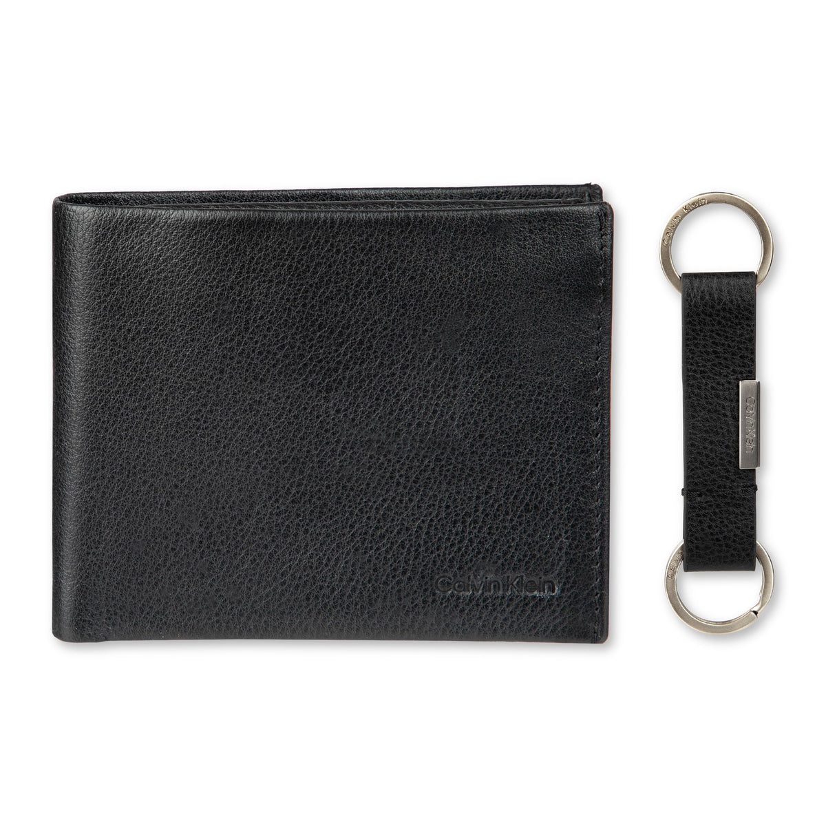 Calvin Klein Men's Leather Passcase Wallet with Keychain, Black, One Size