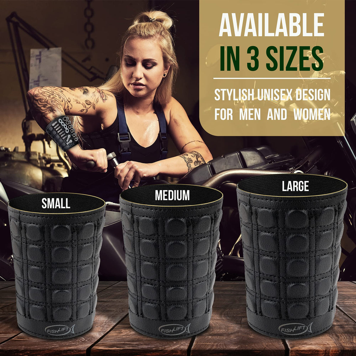 The Fishlift Magnetic Armband- Toolbelt for Your Arm with 25 Powerful Magnets, Stretchable Fabric and Real Leather - Hold Screws, Bits, and Nails.