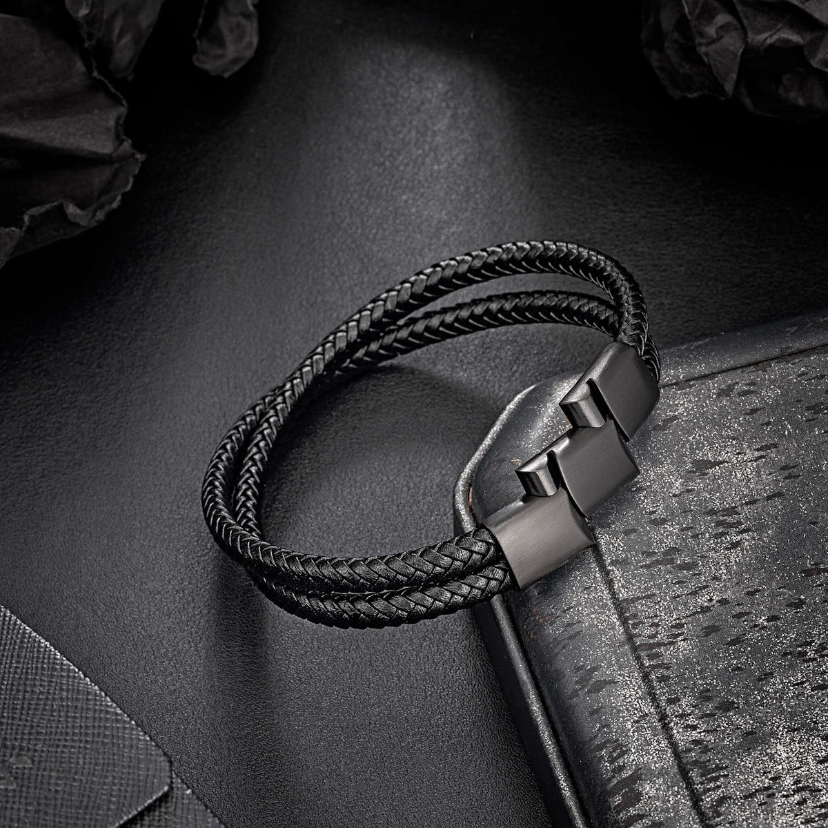 murtoo Mens Bracelet Leather Braided, Brown and Black Leather Bracelet for Men