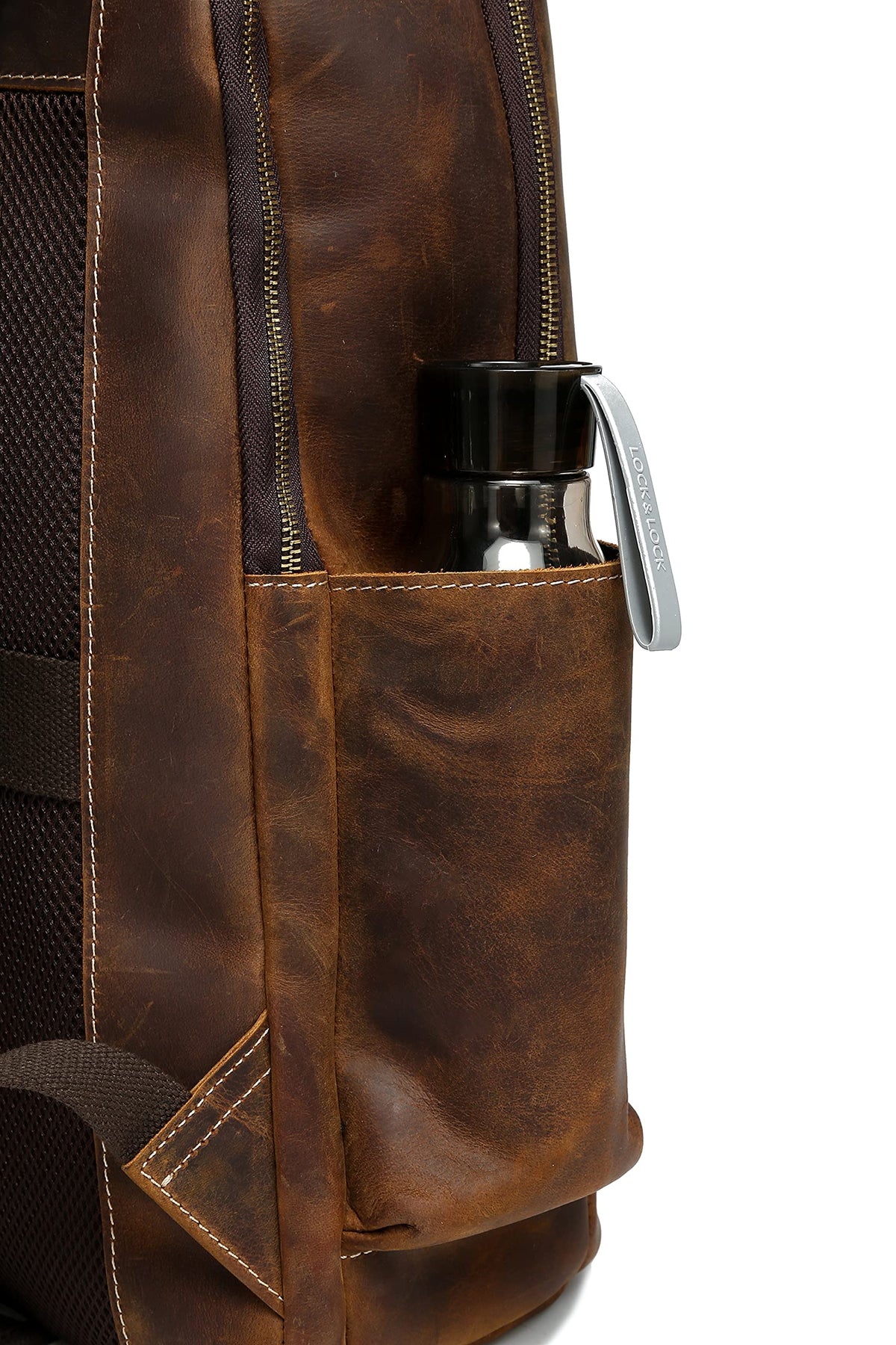 LANNSYNE Men's Vintage Full Grain Leather Backpack for 16" Laptop Travel Hiking Camping Rucksack