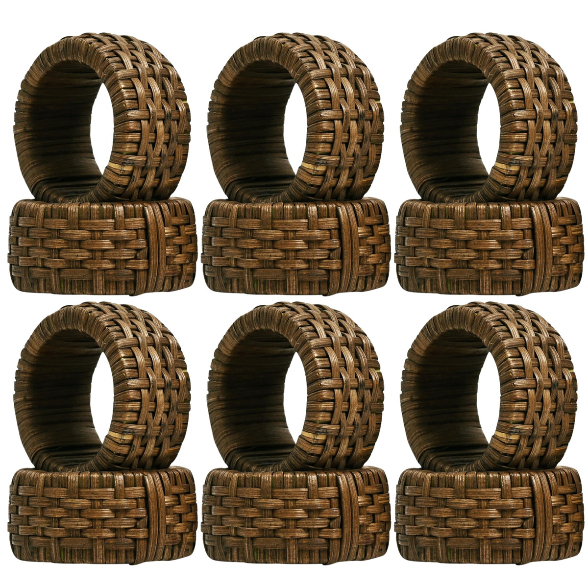 CLEENTABLE Decorative Jute Napkin Ring, Cane Napkin Rings Set of 12 - Hand Woven Napkin Holders for Farmhouse, Rustic, Holiday, Wedding, Easter, Thanksgiving, Xmas, Boho & Fall Table Décor (Walnut)