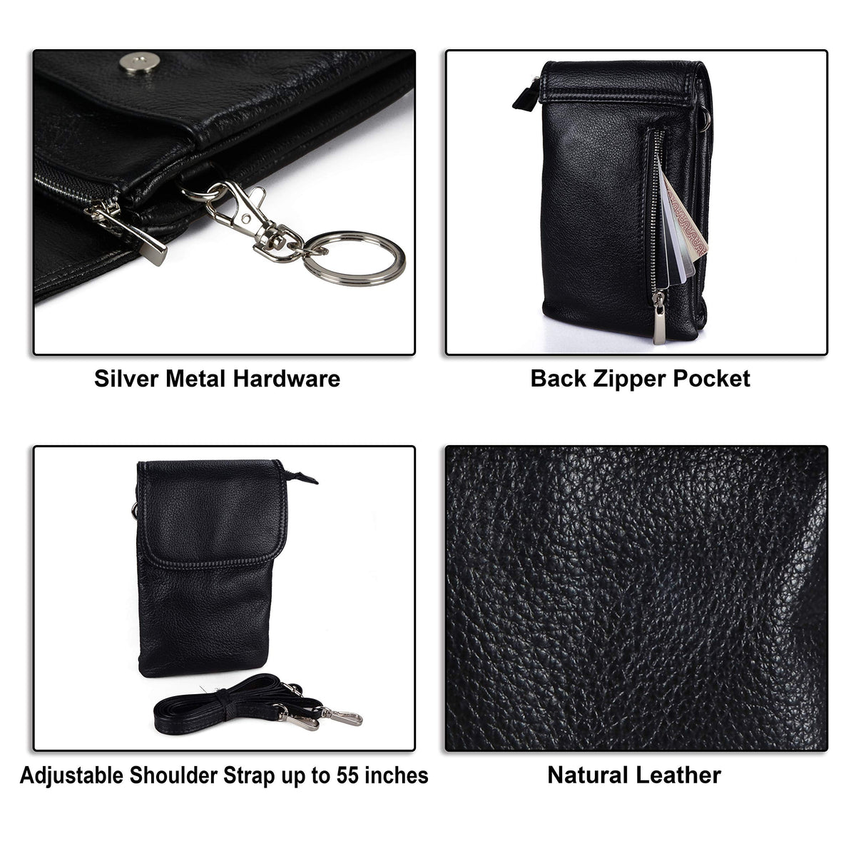 befen Black Genuine Leather Small Crossbody Bags for Women, Cell Phone Purse for Women for Travel