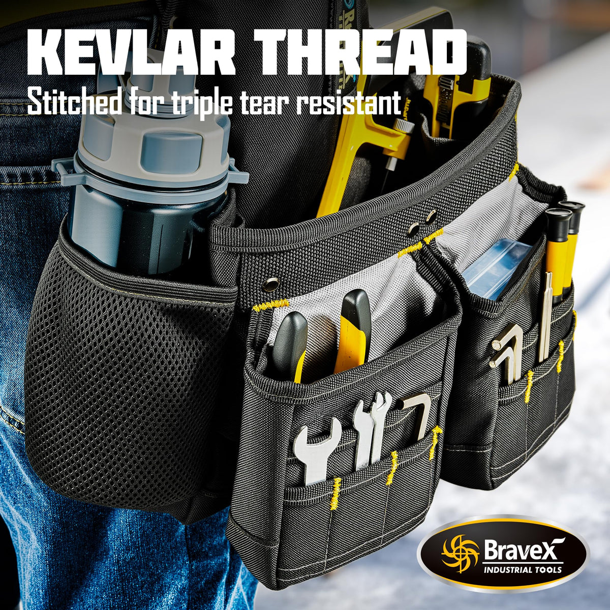 Bravex Tool Belt Suspenders, Tool Vest Pro Ultra 20 Bags H-Style Toolbelt 5 Combo Apron Tool Pouch For Framers Carpenter Electrician 1200D Ballistic Nylon