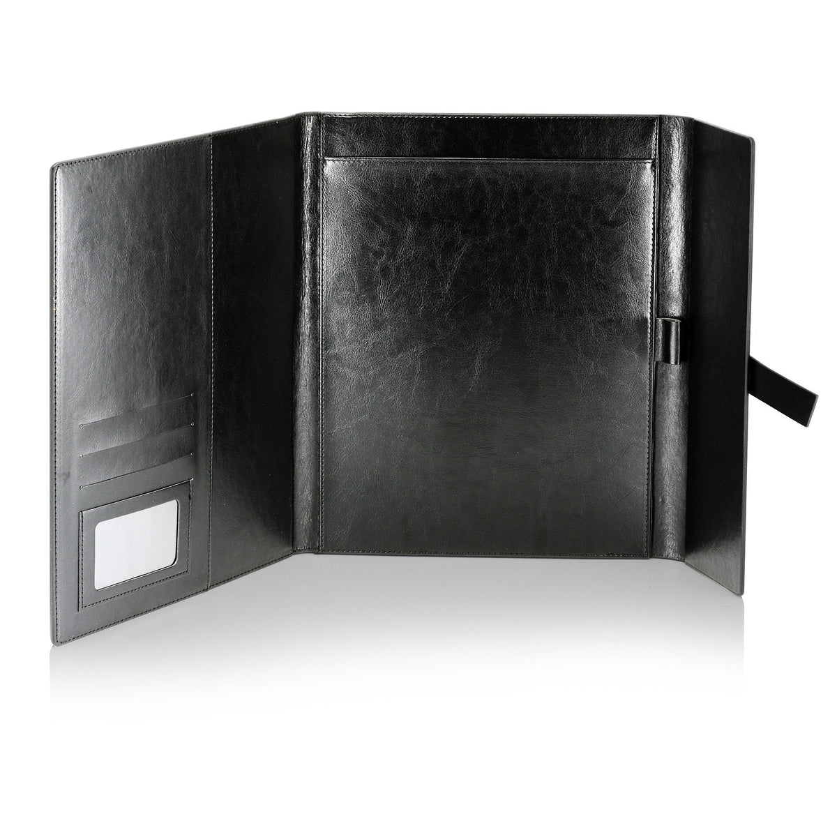 Gallaway Leather Padfolio Portfolio Folder – Slim Portfolio Folio Organizer Holder for Letter Legal A4 Note Pads Notebooks for Men Women Refillable Business Leather Portfolio Binder, Black