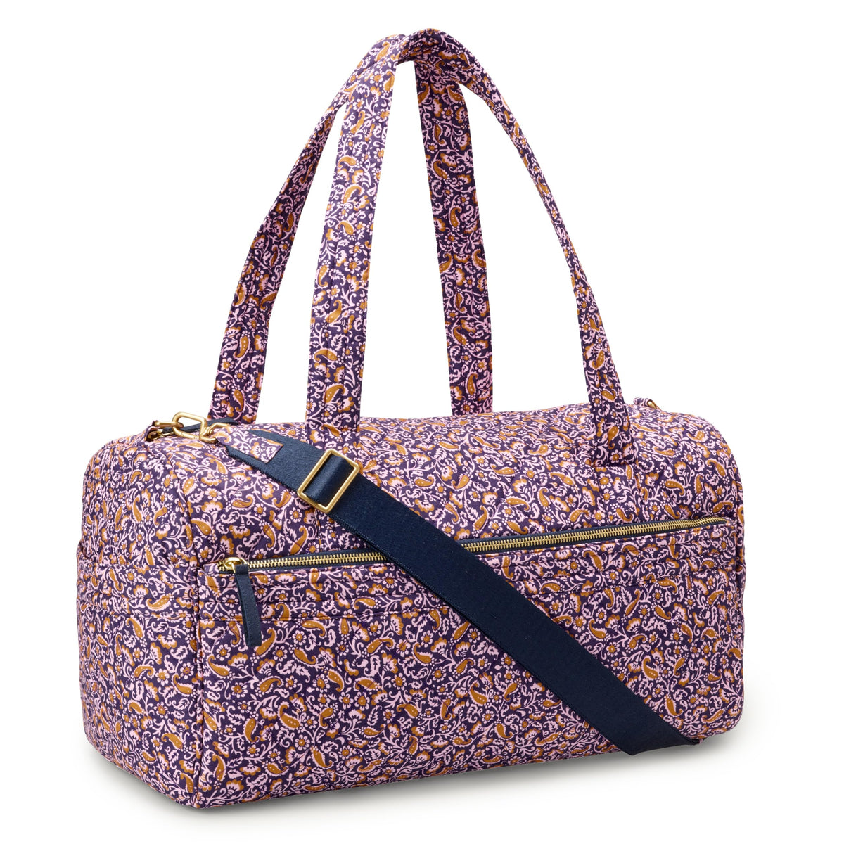 Amazon Essentials Women's Quilted Weekender Duffel Gym Bag with Trolley Sleeve, Navy Paisley, One Size