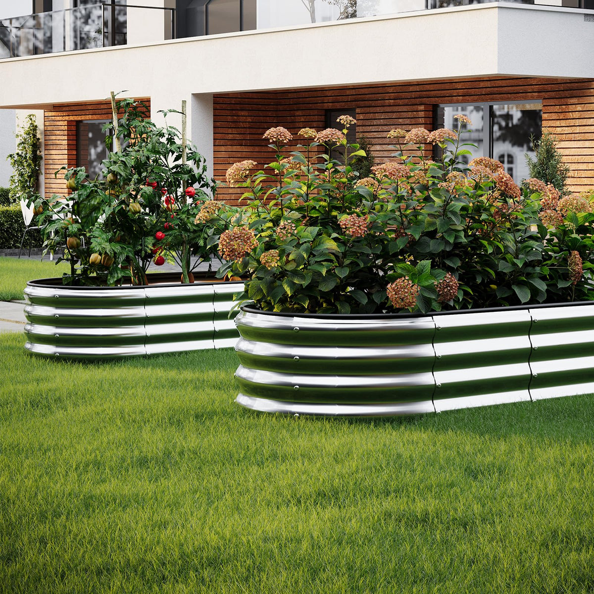 Galvanized Metal Planter Raised Garden Bed Kit for Gardening Outdoor 2x2x1ft Round Galvanized Steel Fire Pit，Steel Fire Pit Silver for Backyard, Camping, Bonfire