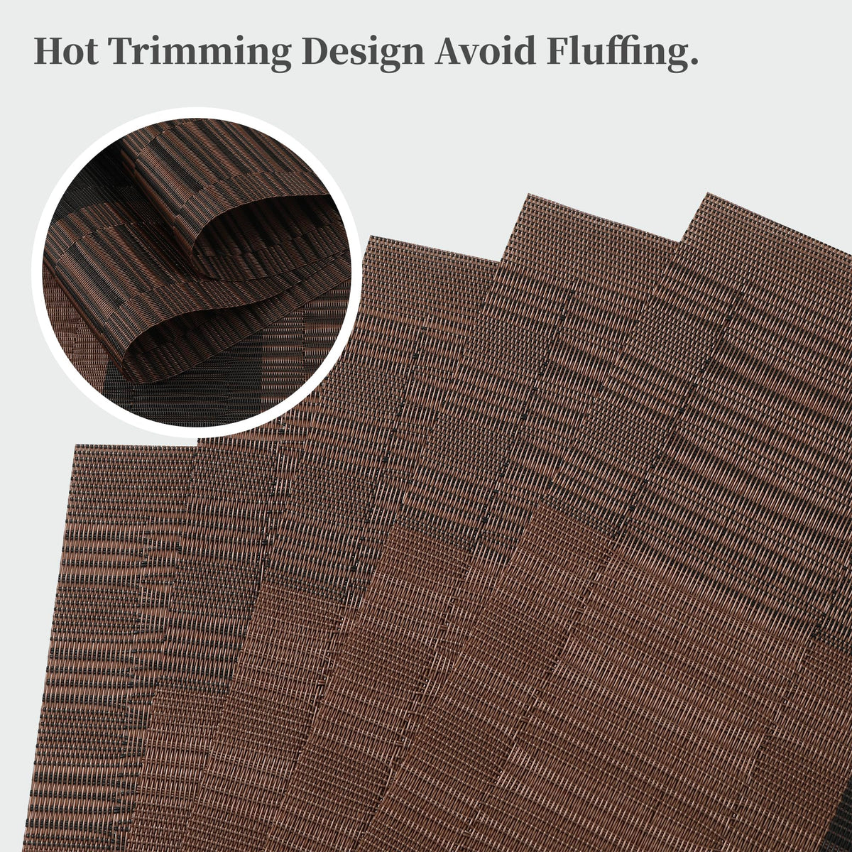 Leetaltree Brown with Black Striped Placemats Set of 8 - Heat Resistant Non-Slip Place mats for Dining Table, Washable Durable PVC Vinyl Woven Table Mats（Brown Stripe, 8）