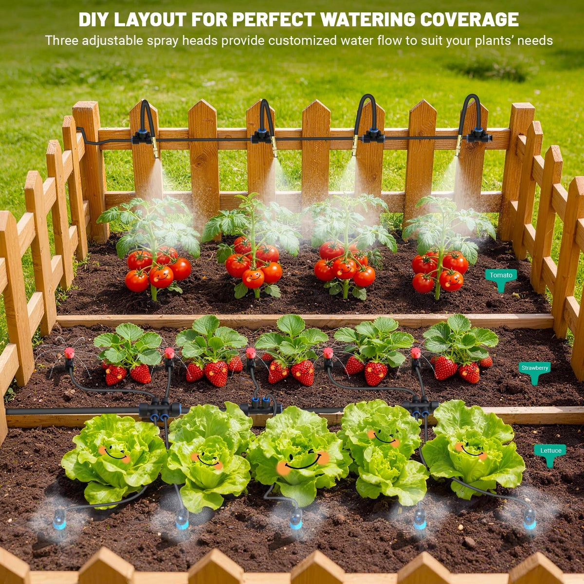 100FT Drip Irrigation Kit, Automatic Garden Watering System with Quick Connect PE Tubing, 2026 New Upgraded Water-Saving Design, 3 Adjustable Nozzles for Yard, Greenhouse, Lawn & Raised Bed Plants