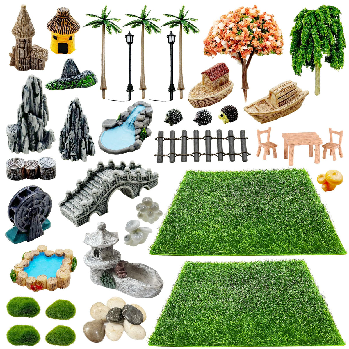 Woohome 42 PCS Mini Garden Accessories Fairy Garden Kit Micro Landscape Mini Zen Garden Accessories for Diorama Project DIY, Mini House Decor