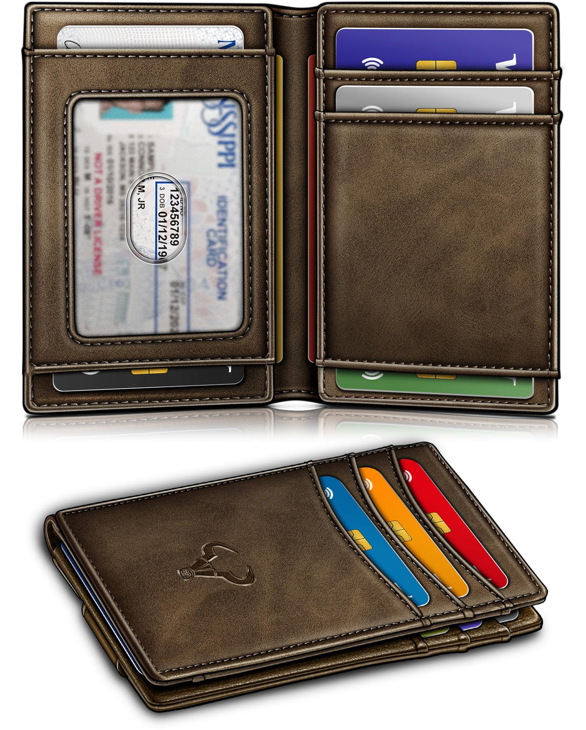 BULLIANT Magnetic Closure Slim Wallet-Genuine Leather Front Pocket Wallet for Men,RFID Blocking,Holds 12 Cards and Money Clip