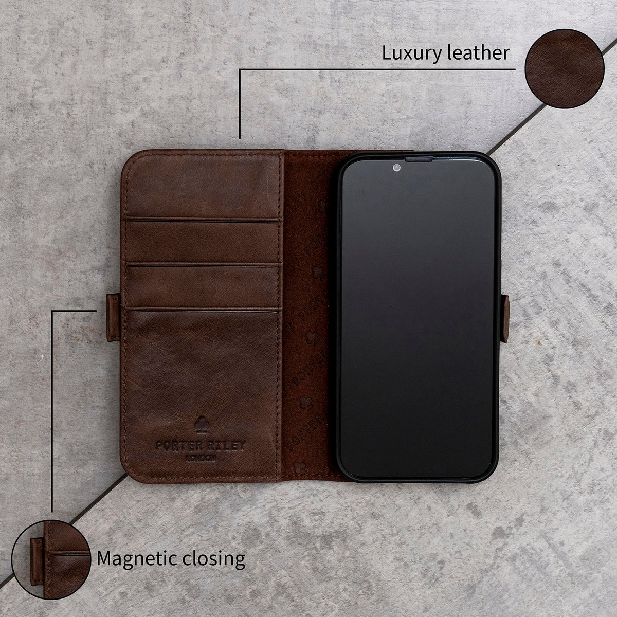 Porter Riley - Leather Case Compatible with Samsung Galaxy S26. Premium Genuine Leather Stand Case/Wallet/Cover (Chocolate Brown)