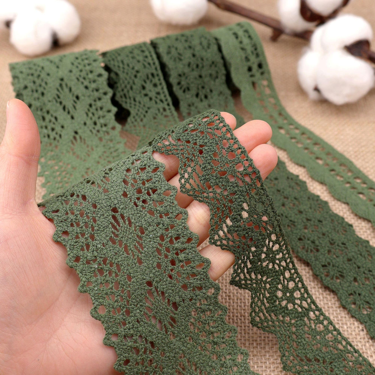 ZNZAKKA Green Lace Ribbon 8 Yards Cotton Lace Trim Crochet Sewing Lace for Crafts Gift Wrapping Wedding Decoration