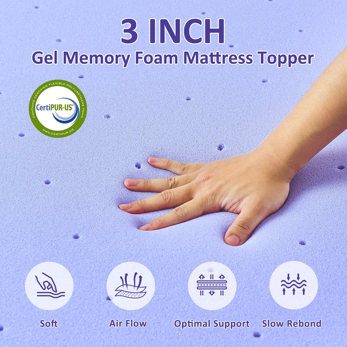 bedsmile 3 Inch Gel Memory Foam Mattress Topper Queen Size with Removable & Washable Viscose Made from Bamboo Cooling Breathable Cover, Soft Bed Topper for Back Pain, CertiPUR-US Certified
