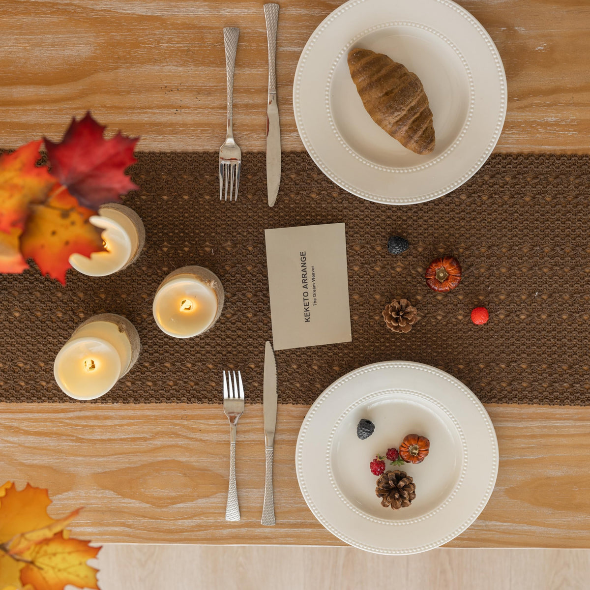 Keketoarrange Boho Brown Table Runner for Home Decor 13x72 Inches Farmhouse Small Macrame Woven Burlap Jute Rustic Coffee Table Runner Dresser Scarf Dining Kitchen Centerpiece Bohemian Decor