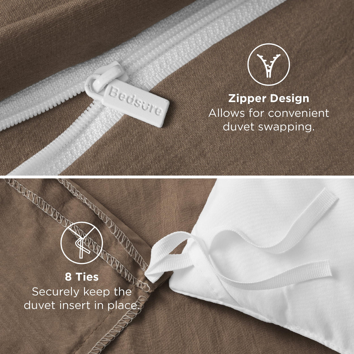 Bedsure Brown Duvet Cover Queen Size - 3 Pieces Prewashed Cotton-Like Polyester Extra Soft Bedding Set, Includes 1 Duvet Cover 90x90 Inches with Zipper Closure & 2 Pillow Shams, No Comforter