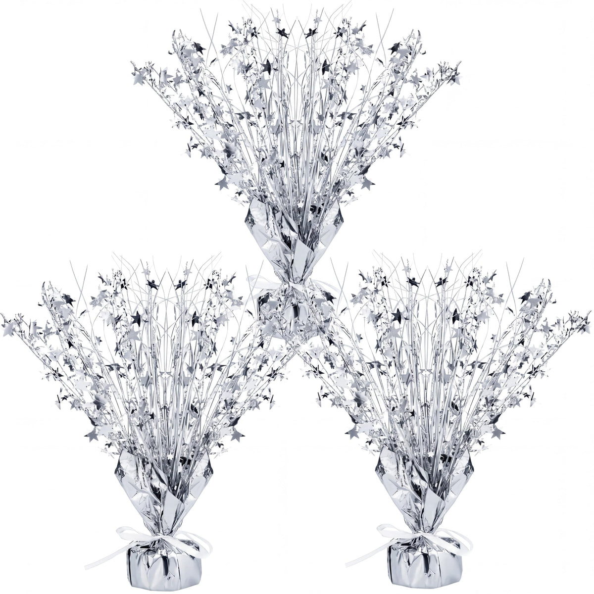Crowye 3 Pieces Metallic Foil Spray Centerpiece Birthday Table Decoration Star Burst Centerpieces Graduation Table Decor for Birthday 2026 Party Holiday(Silver)