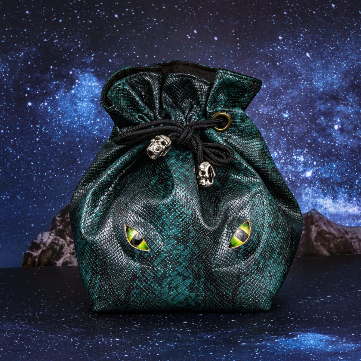 KSNDie Large DND Dice Bag Leather Dice Storage Bag Dark Green D&D Drawstring Pouch with Pockets for RPG Table Games - Can Hold 200+ Polyhedral Dice