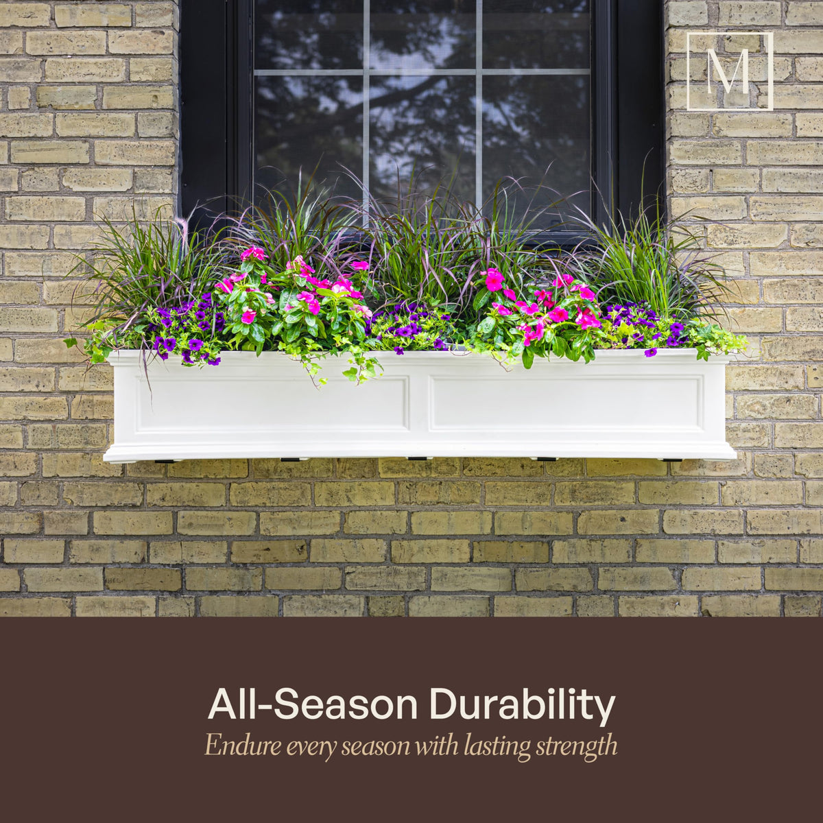 Mayne Fairview 3ft Durable Self Watering Window Box Planter with Wall Mount Brackets, UV & Weather Resistant, Double Wall Design, New England Architecture for Outdoor Décor, Black