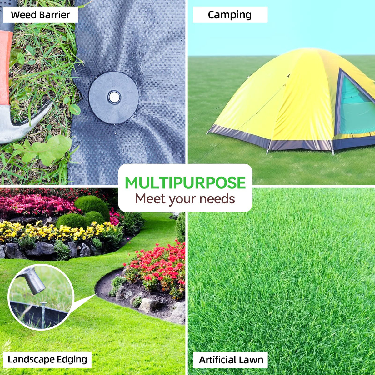 EISENSP 200 Pack Landscape Stakes with Gasket Caps - 6.3 Inch Heavy-Duty Galvanized Steel Garden Spikes are Used to Fixing Weed Barrier, Artificial Lawn, Patio Rug, Etc