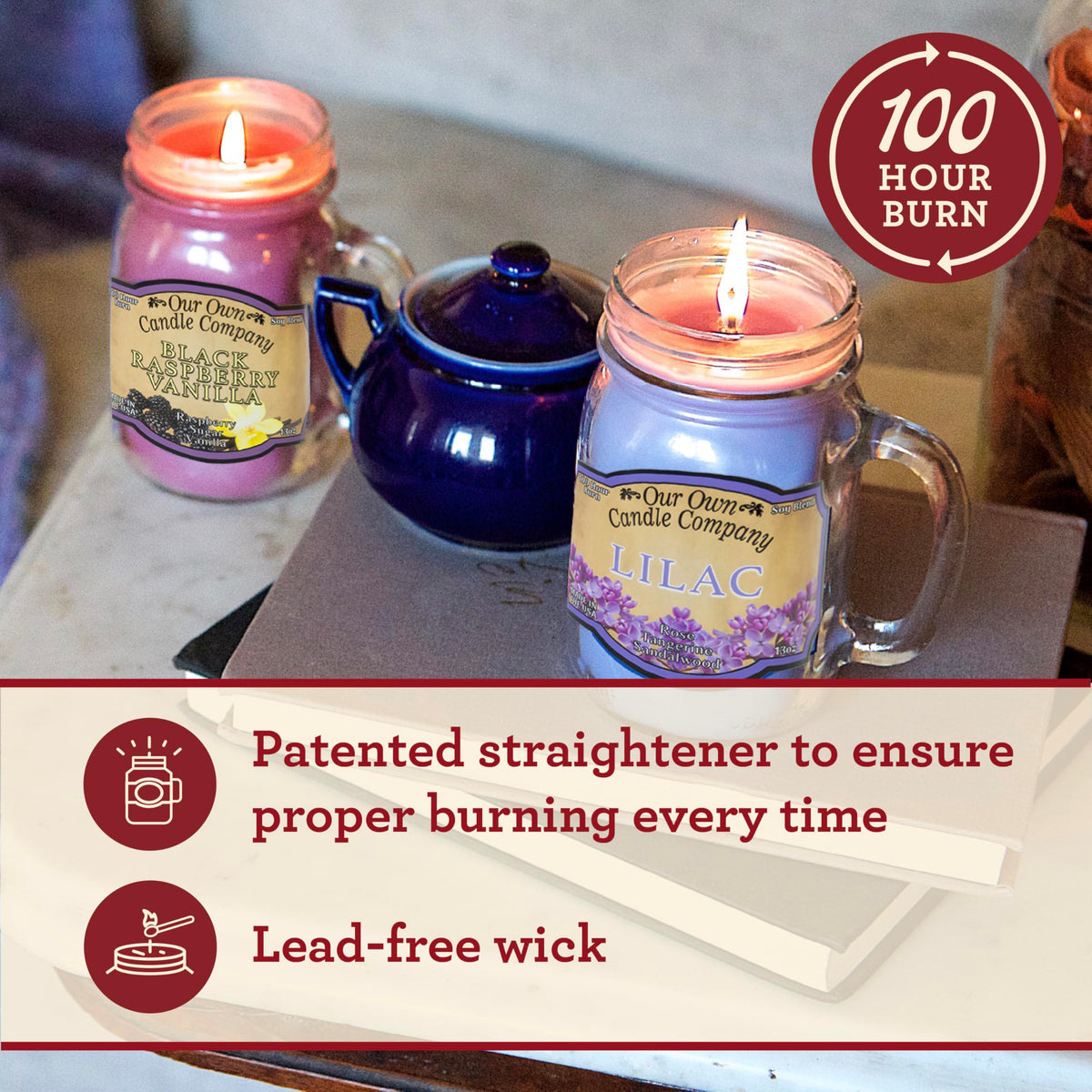 Our Own Candle Company Black Raspberry Vanilla Scented Mason Jar Candle, 100 Hour Burn Time, 13 Ounces