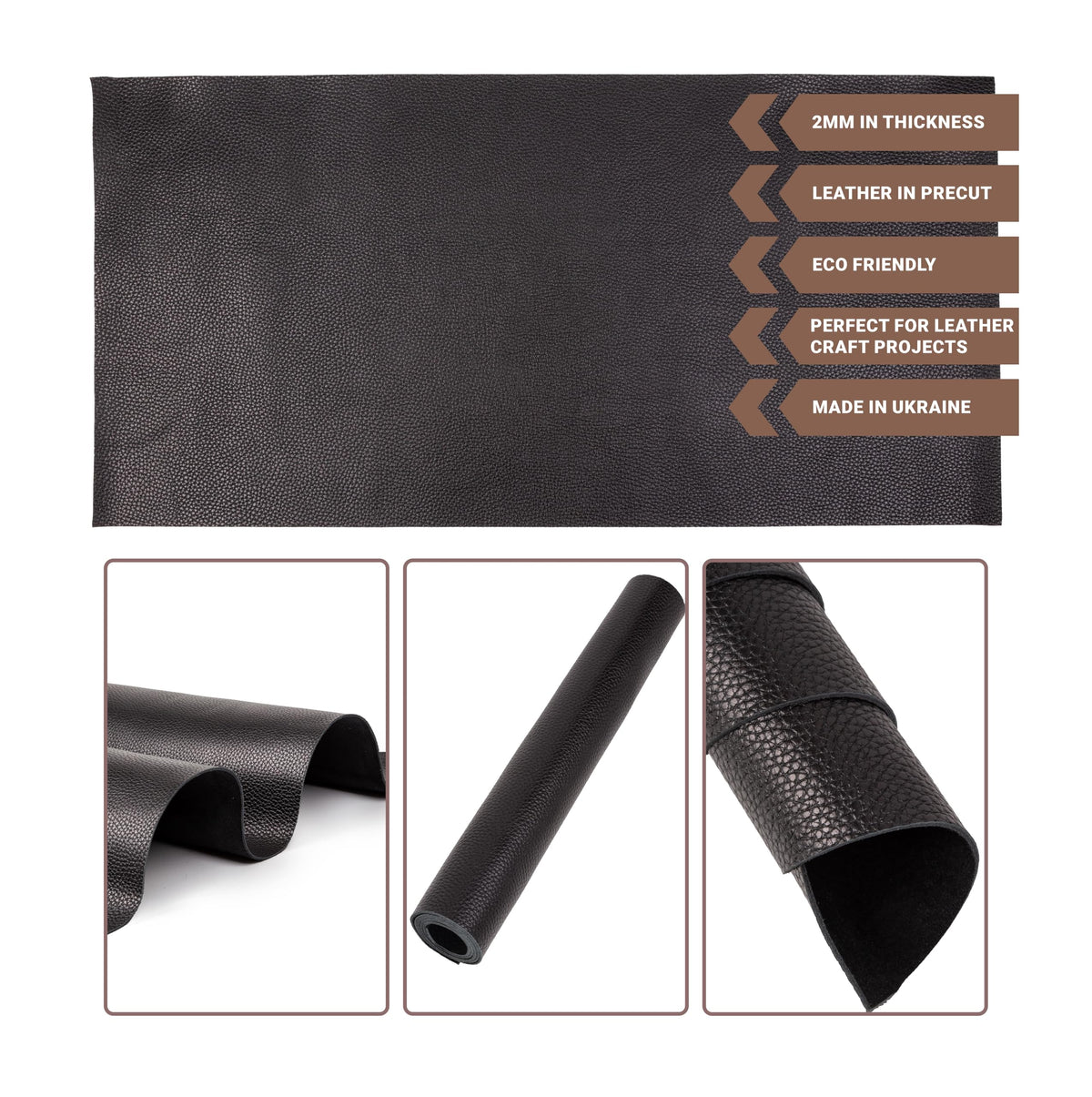 Shkira 24''X12'' Genuine Black Dotted Leather Sheets for Hobby Workshops - Tooling Square - 2.0MM Thick Genuine Top Full Grain Oil Tan - Thick Leather Pieces