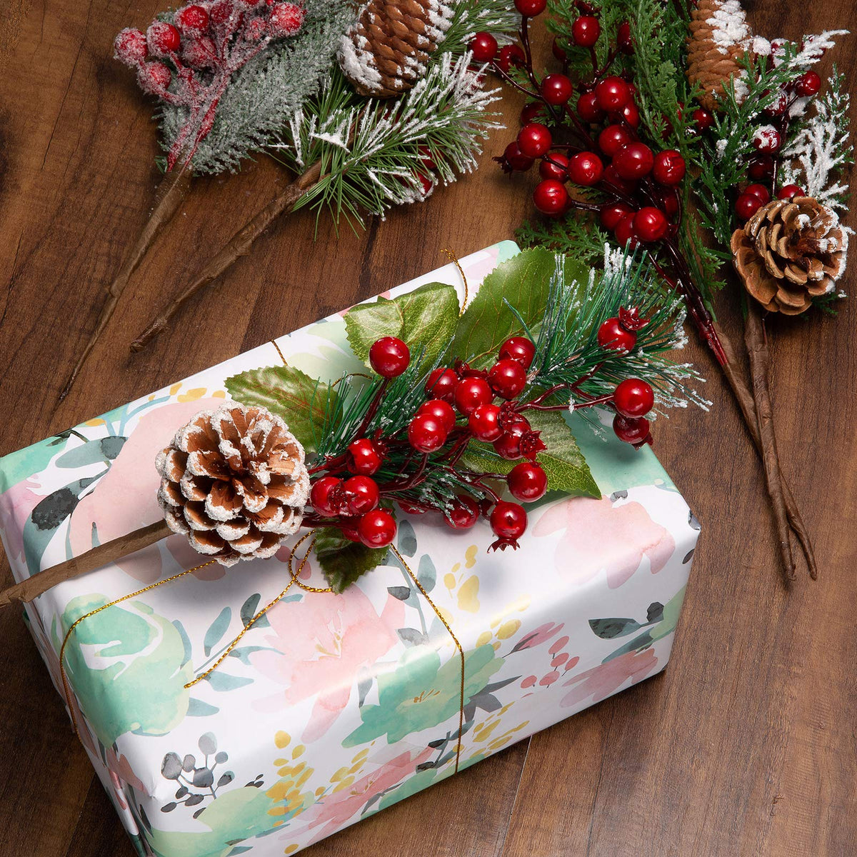 Crafare12-16 Inch Large Artificial Christmas Tree Picks 12 Styles Assorted Holly Picks Stems with Pinecones Leaves for Xmas Tree Filler Floral Arrangement Winter Holiday Season Décor