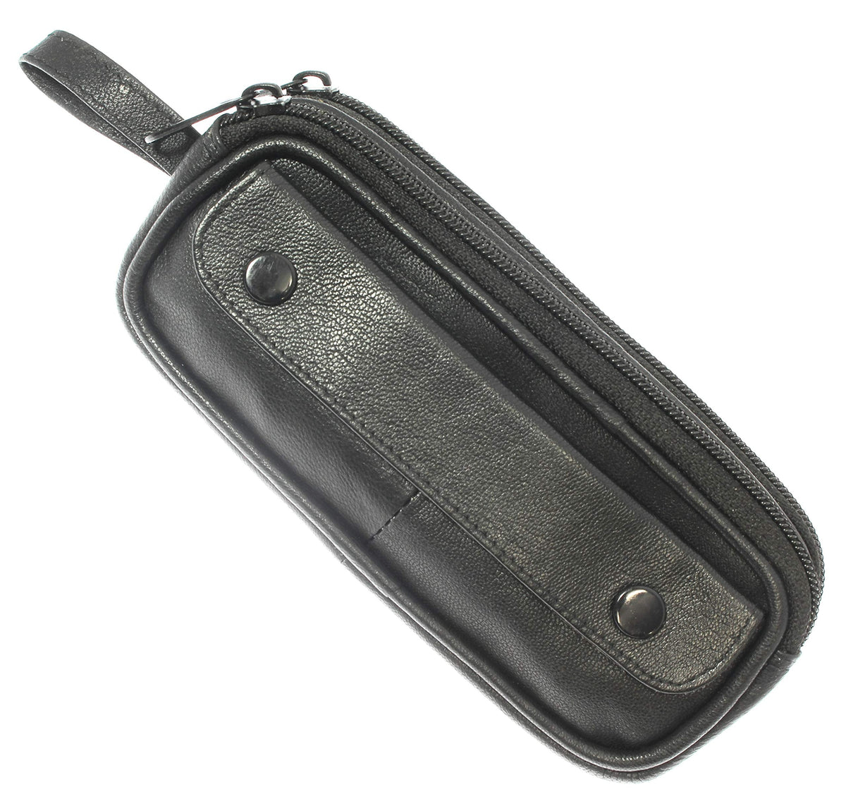 Soft Black Goat Leather Double Spectacle Glasses Case with Belt Loops/Key Ring Loop