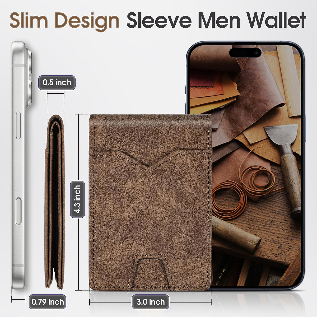 XZVXZV Man Slim Wallet Leather Money Clip RFID Blocking Front Pocket Minimalist Bifold Wallet Thin Credit Card Holder Coffee