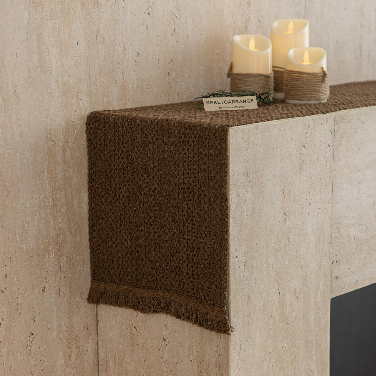 Keketoarrange Boho Brown Table Runner for Home Decor 13x72 Inches Farmhouse Small Macrame Woven Burlap Jute Rustic Coffee Table Runner Dresser Scarf Dining Kitchen Centerpiece Bohemian Decor