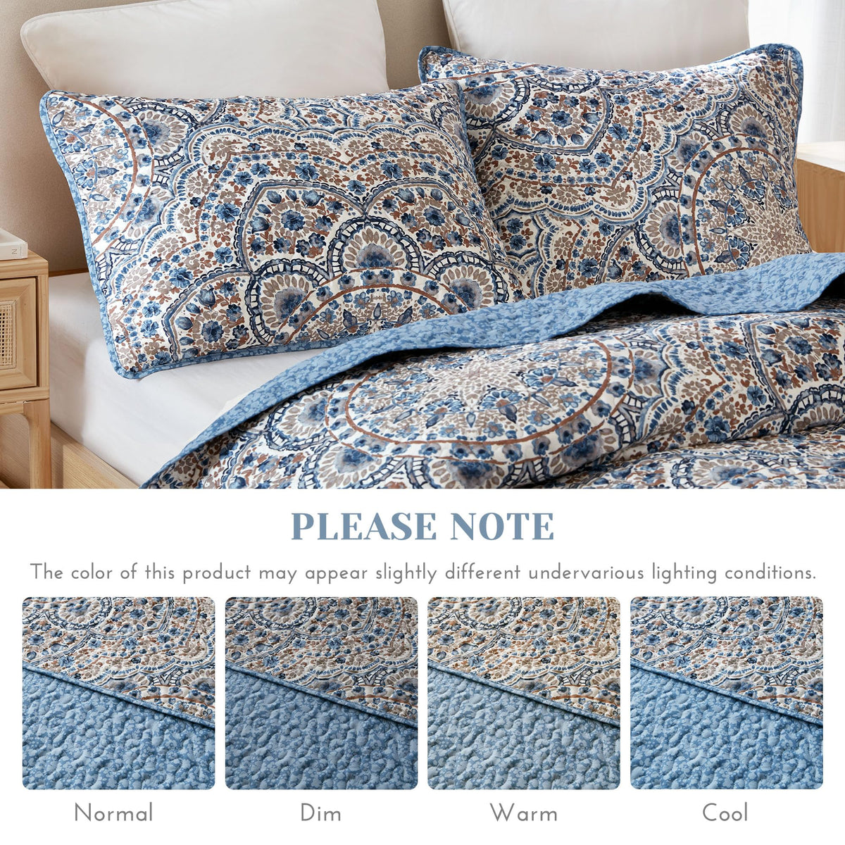 Comfort Spaces Valerie Boho Quilt Set Twin/Twin XL Blue - Soft Reversible Watercolor Medallion Bedding, Lightweight All Season Bedspread for Kids Teens Dorm Guest Room