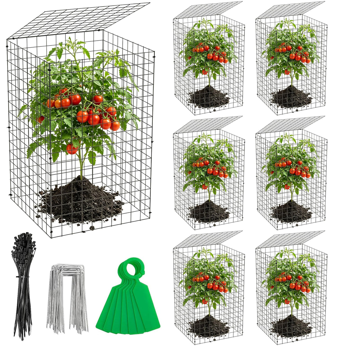 Adnee 7 Pack Wire Plant Protector with Cover-20x12x12 Inch Detachable Square Wire Cages to Prevent Animals-Metal Garden Plant Protector Cages for Protecting Plants Vegetables Flowers