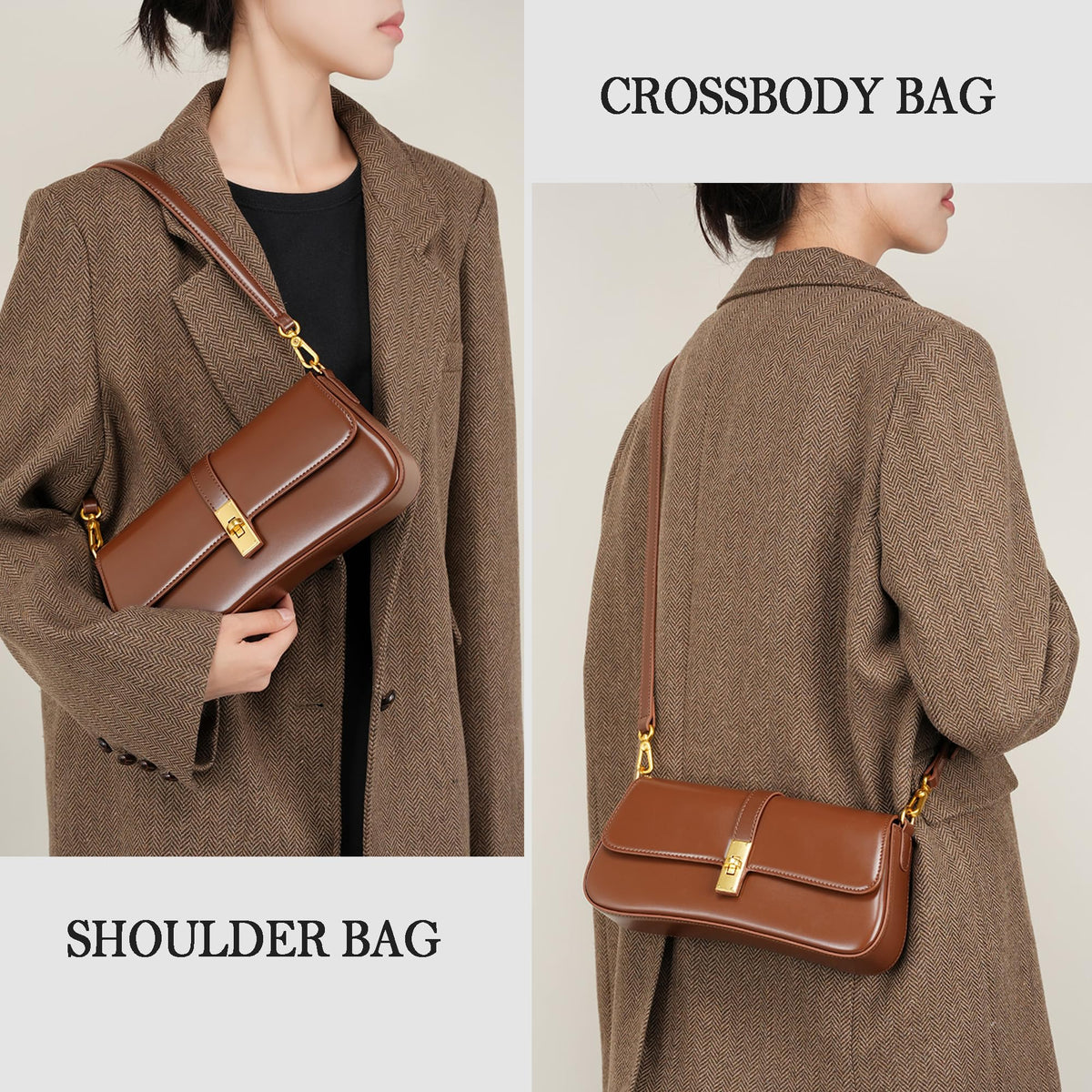 SYMENGR Genuine Leather Evening Bag for Women Elegant Shoulder Bags Crossbody Bag(coffee)