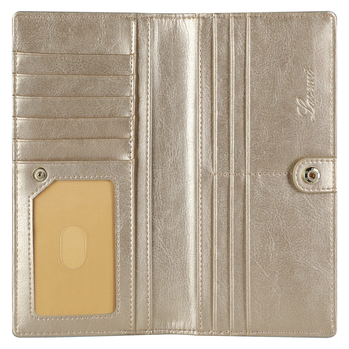 Lavemi Ultra Slim Thin Leather Women Wallet RFID Blocking Credit Card Holder Bifold Long Ladies Billfold (2-Waxed Champion Gold)