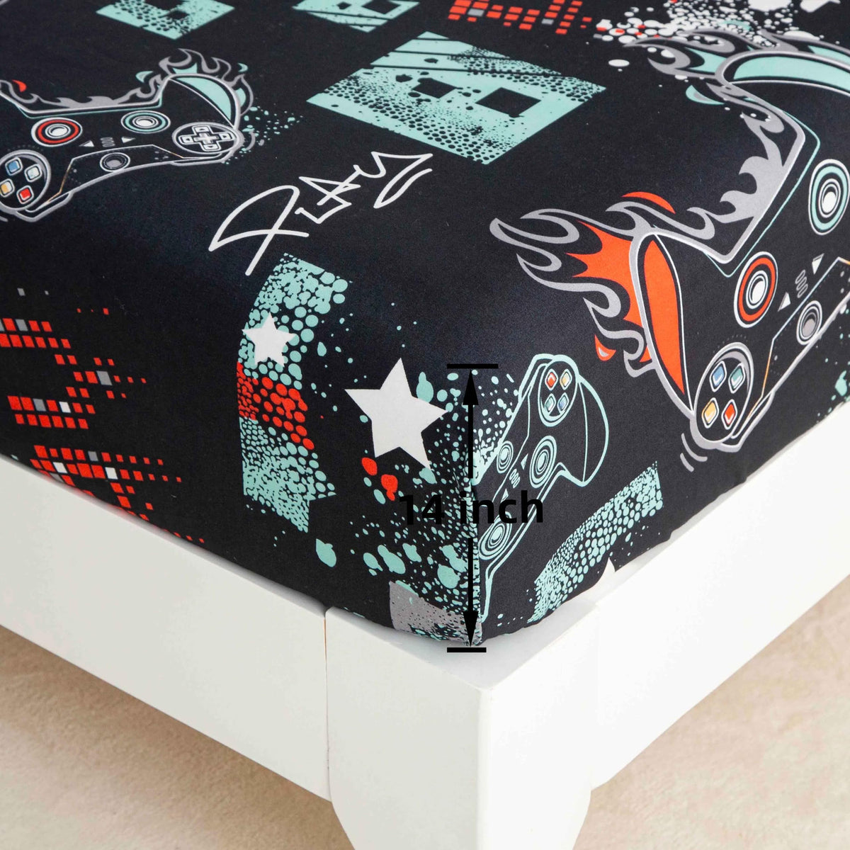 SDY 4 Pieces Game Sheet Sets Queen Size,Great Cartoon Microfiber Bed Sheets Sets,for Boys, Girls, Kids and Toddler, Bed in A Bag Packaged with 1 Fitted Sheet+ 1 Top Flat Sheet + 2 Pillowcases