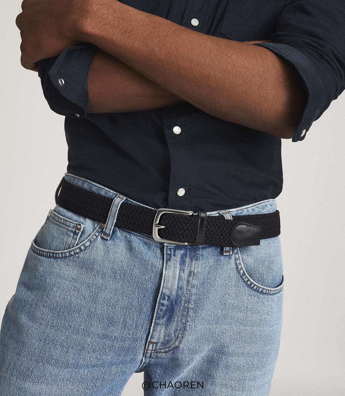 CHAOREN Stretch Belts for Men - Braided Elastic Golf Belt for Men 1 3/8"- Fits Casual Jeans & Shorts