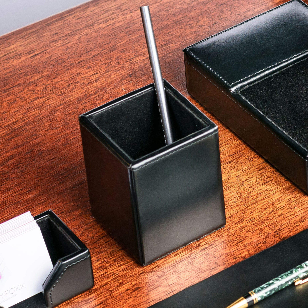 Dacasso Pencil Cup, Luxury Black Bonded Leather - Executive Decor and Elegant Organizer