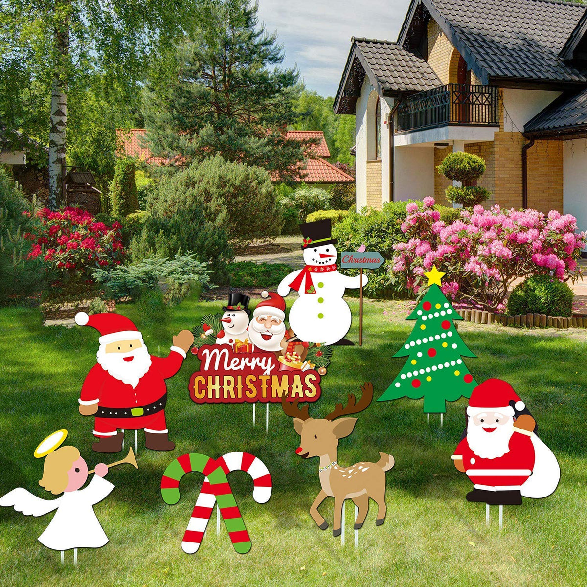 Christmas Outdoor Indoor Yard Signs Decorations -Xmas Holiday Winter Wonderland Yard Sign Outdoor Lawn Yard Decorations (Large 8 PCS)
