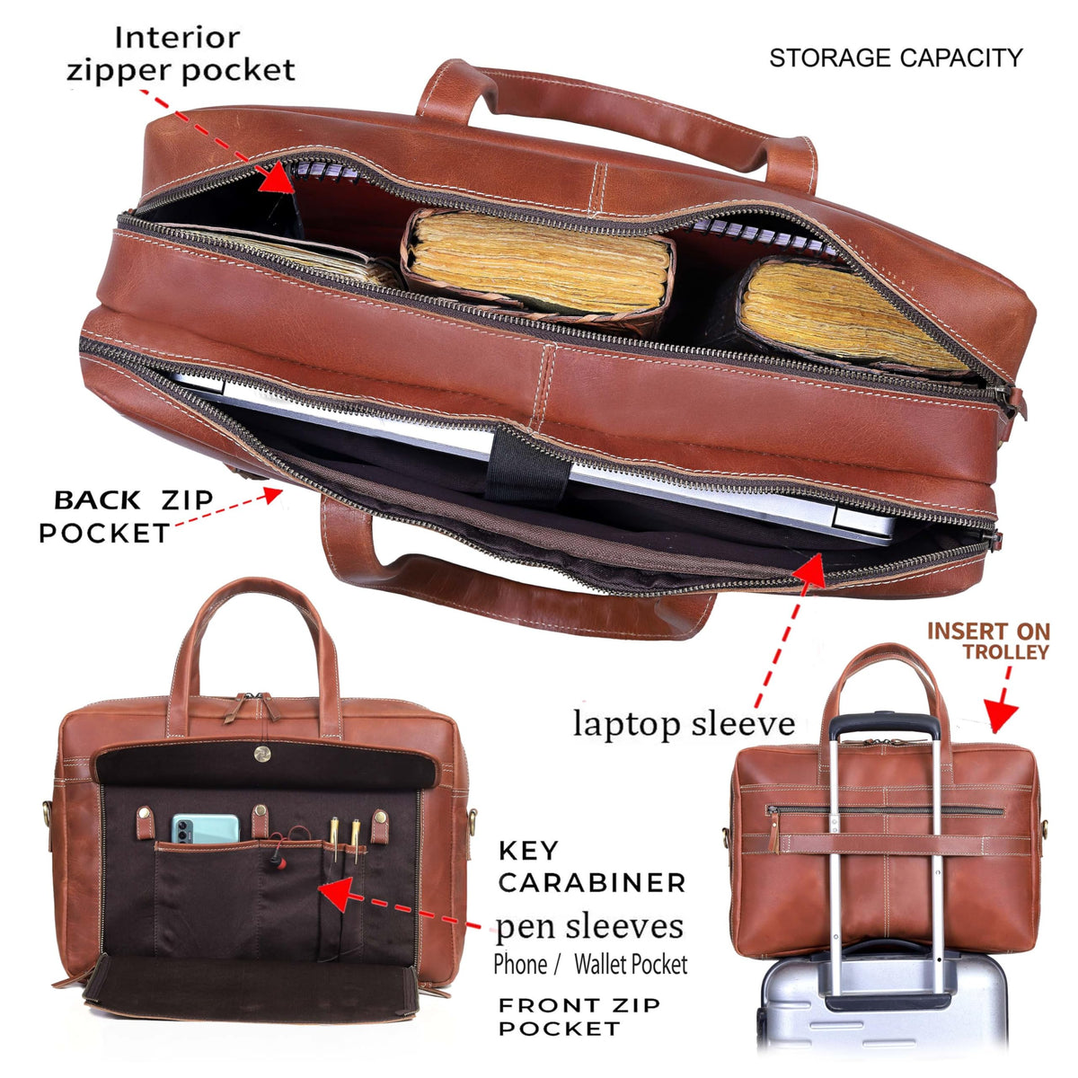18 Inch Full Grain italian Leather Briefcase for Men, Top Choice Gifts, Handcrafted Laptop Bag (TAN) (18 inch)