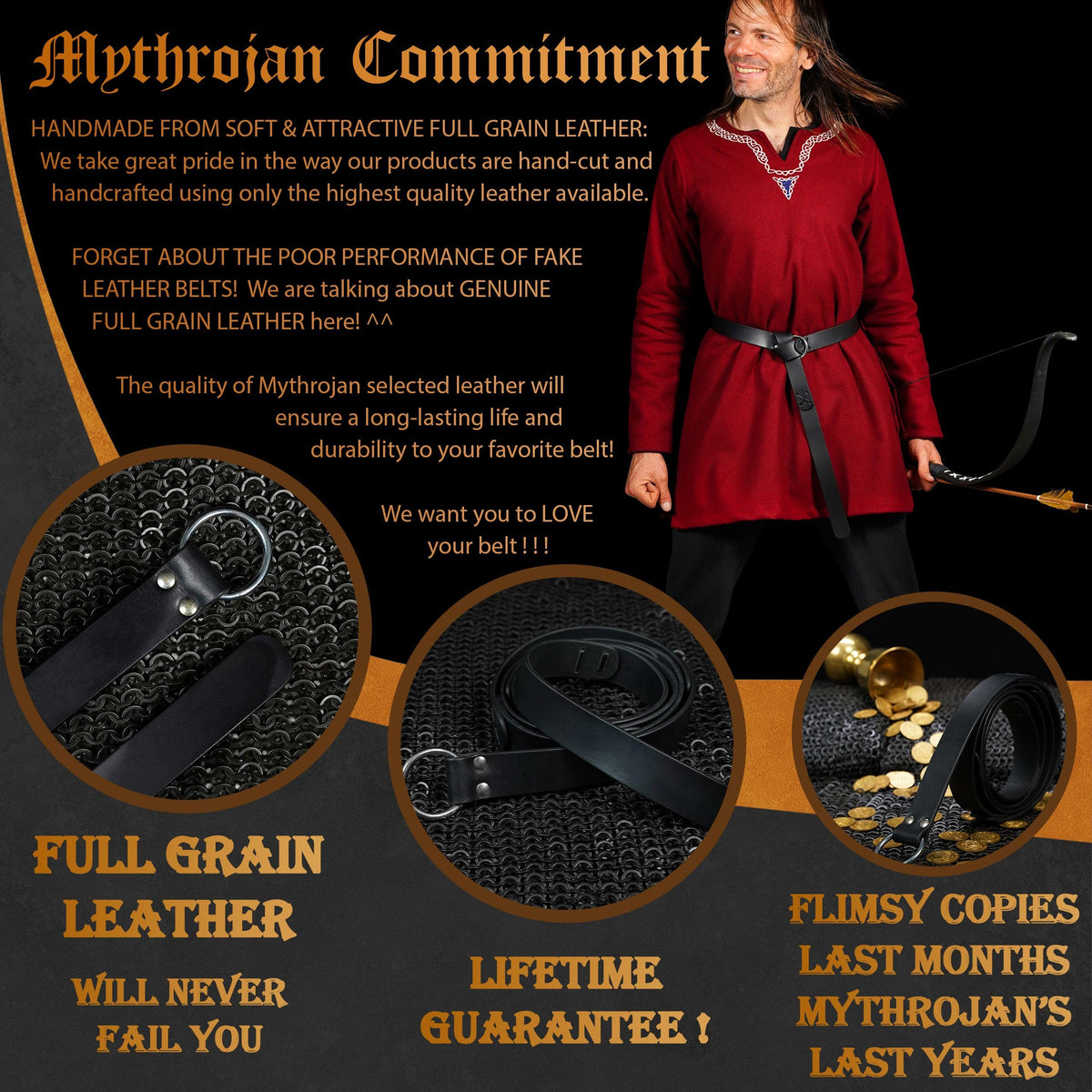 Mythrojan O-Ring Medieval Leather Viking Belt: LARP SCA Warrior Gothic Renaissance