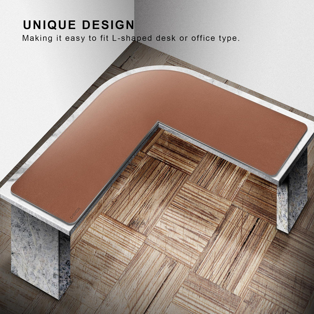 Chihein L-Shaped Desk Pad, Corner Desk Mat (49.2”+ 49.2”) x 15.7”, Computer Office Mouse pad Writing Table Pad for Home Office - Brown/Gray