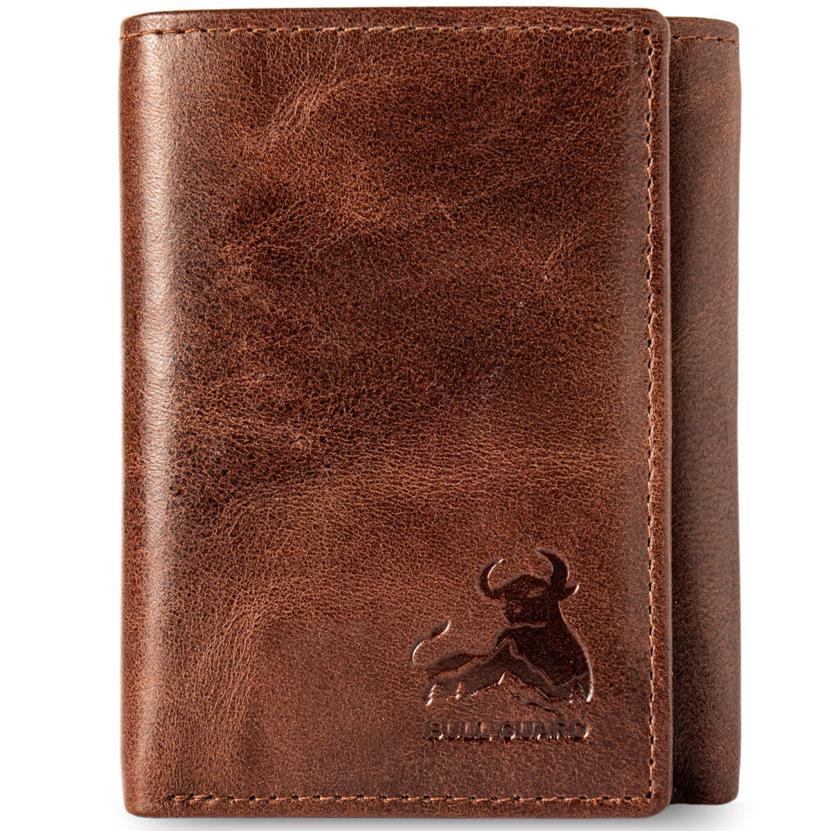 BULL GUARD Best Leather Men's RFID Trifold Wallet With ID Great Outdoor Wallet Durable Top Grain Leather Forest Brown, Double Cash Comparment with Secret Pocket, Compact & Secure Design, In Gift Box