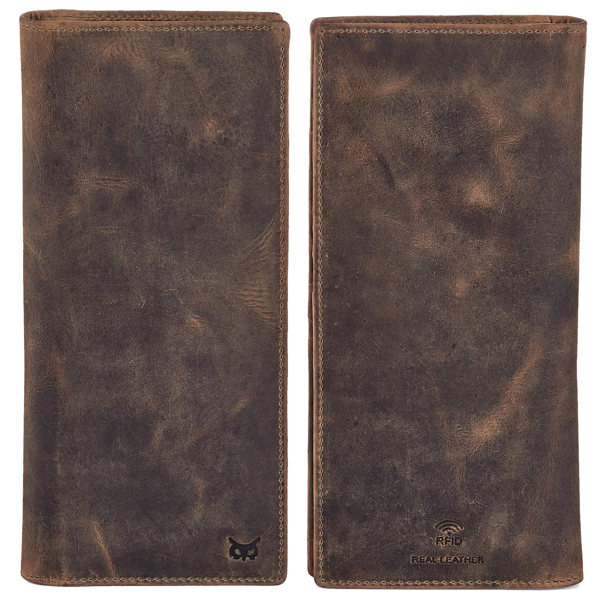 Long Wallet for Men Women Real Leather Bifold RFID Stylish Slim Handmade 2 ID Window Credit Card Holder in Gift Box (Moss Green, Crazy Horse)