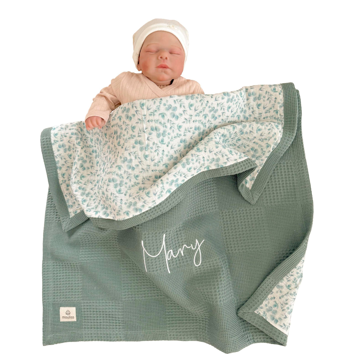 Mouliss Personalized Baby Blanket with Name – Handmade 100% Organic Cotton Newborn Gift | Custom Knit Blanket for Boys, Girls, Kids & Baby Showers