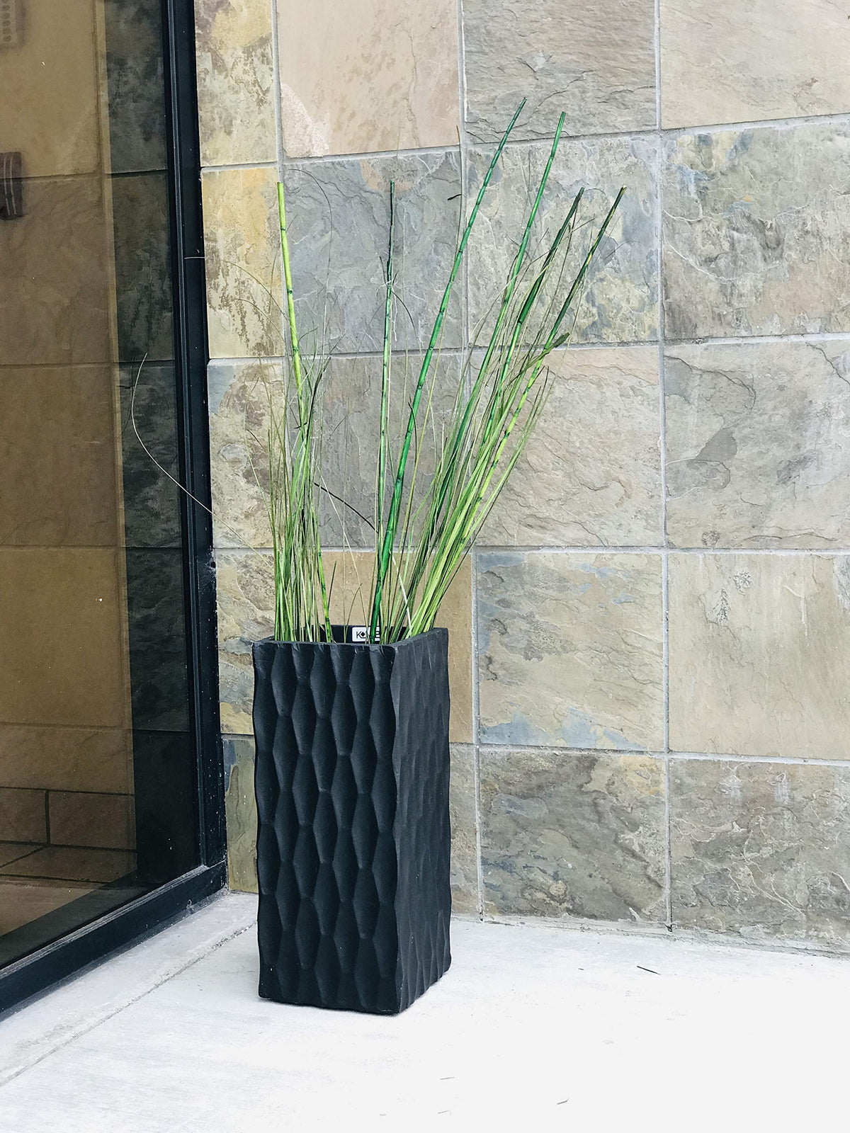 Kante 13.4" x 13.4" x 27.6" Square Concrete Retro Tall Lightweight Rectangle Outdoor Planter Pots with Drainage for Patio Deck Livingroom Burnished Black