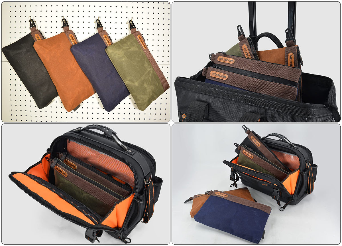 WELKINLAND Heavy-Duty Canvas Tool Pouch - 4PCS, 12" Waxed Canvas Zipper Tool Pouch