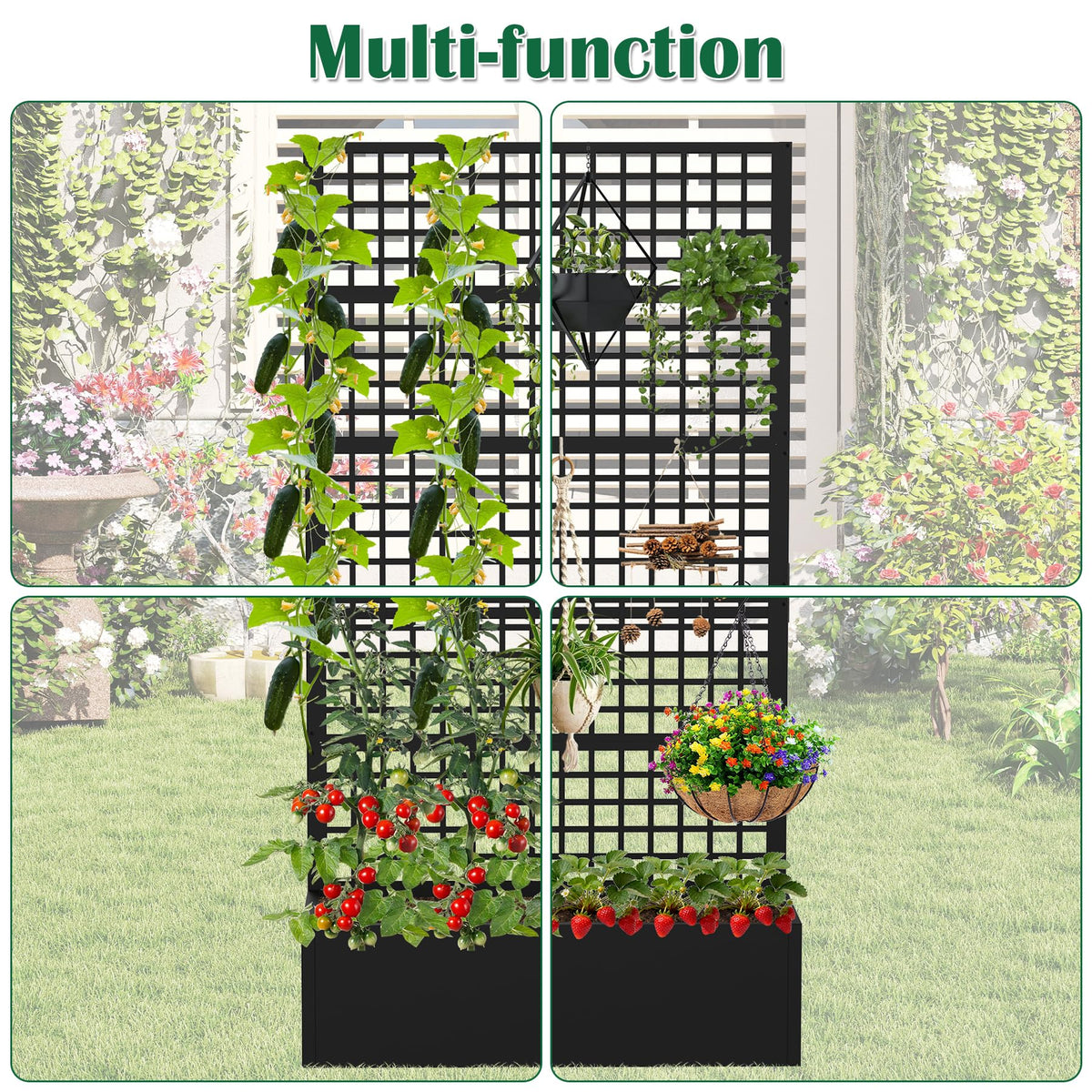 Toriexon Metal Planter Box with Trellis 47" L x 16" W x 72" H, Raised Garden Bed with Privacy Screen, Privacy Planters for Climbing Plants, Flowers, Vegetables, Fruits